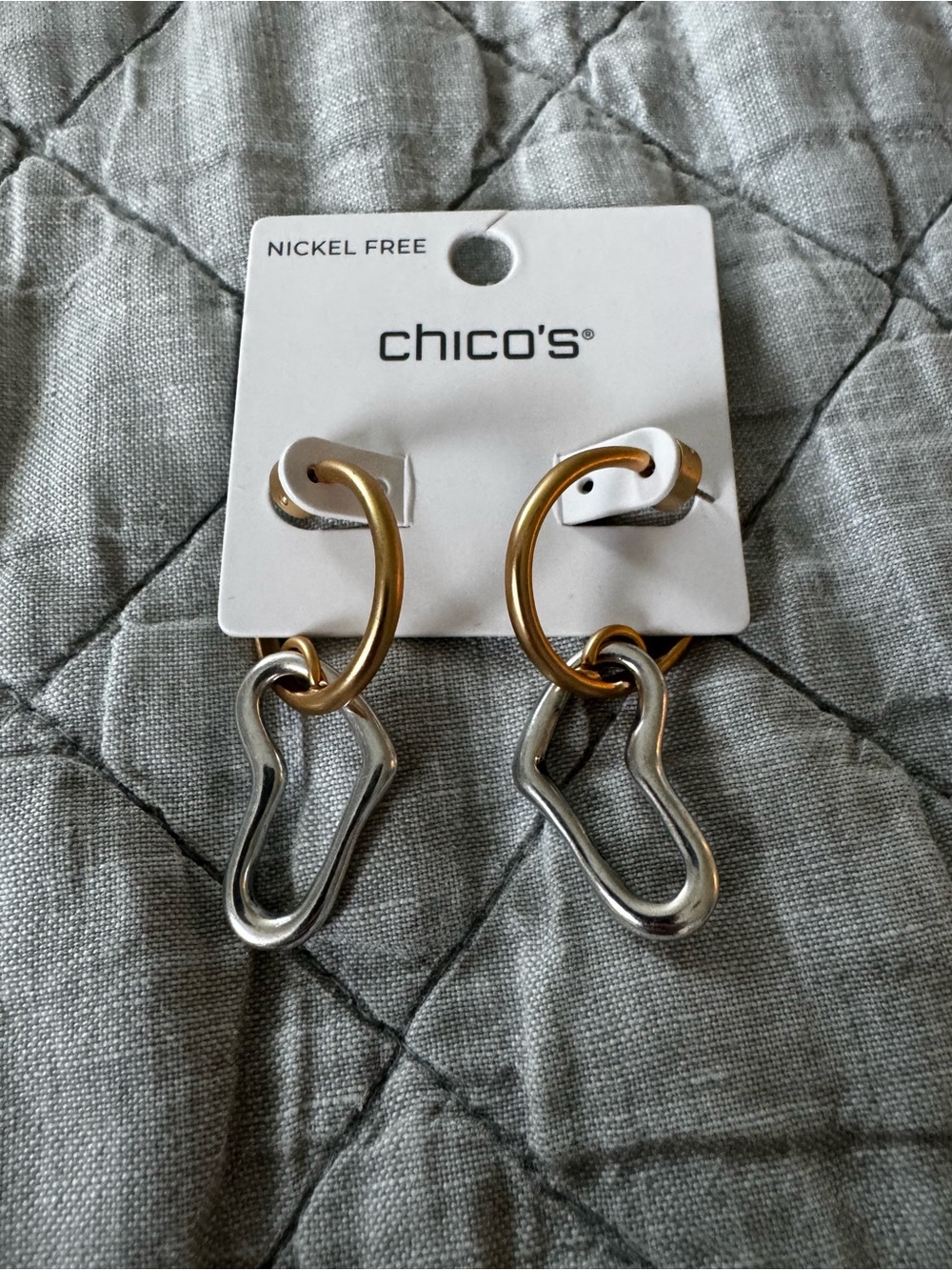 Chico's Mixed Metal Gold and Silver Link Hoop Earrings NWT